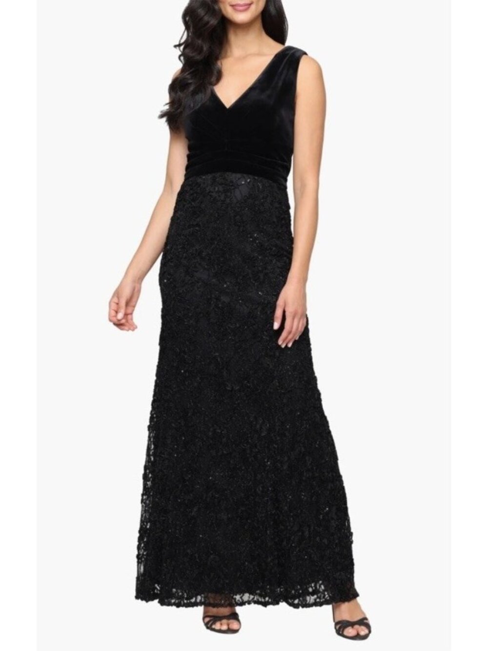 Alex Evenings Women's Size 6 Black Sleeveless Velvet & Sequin Lace Gown Dress